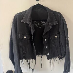 Distressed Black Denim Jacket